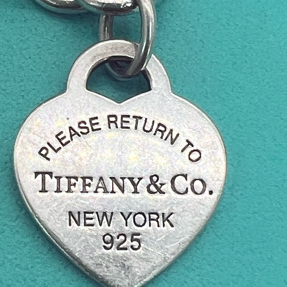 🔴Authentic TIFFANY & CO Silver RTT Blue Enamel Heart Charm Link Bracelet 🔴 - Picture 14 of 14